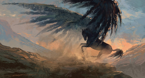 Black Pegasus, peinture par Jacek Irzykowski
